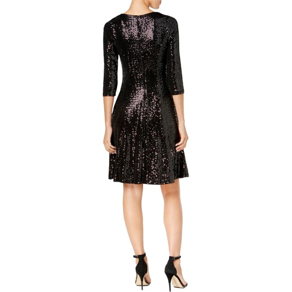 Calvin Klein Dresses Nwt Black Sequin Fit Flare Cocktail Midi Dress